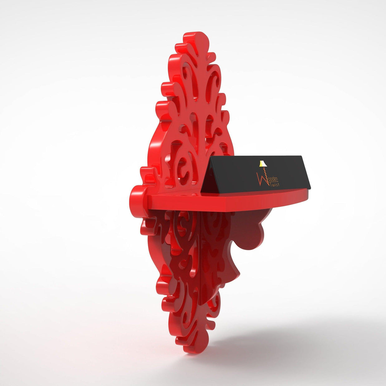 Red MDF floating wall shelf mounted view