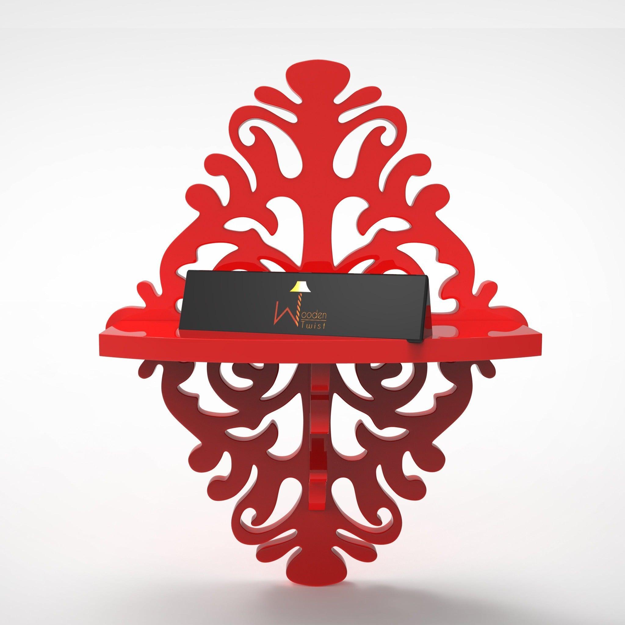 Red MDF floating wall shelf styled view