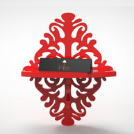 Red MDF floating wall shelf styled view