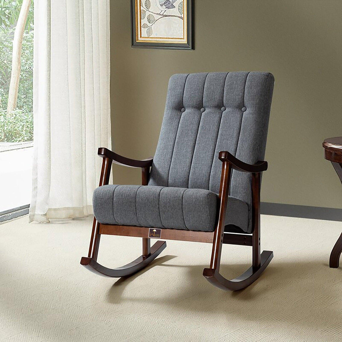Risco Button-Tufted Rocking Chair in Grey
