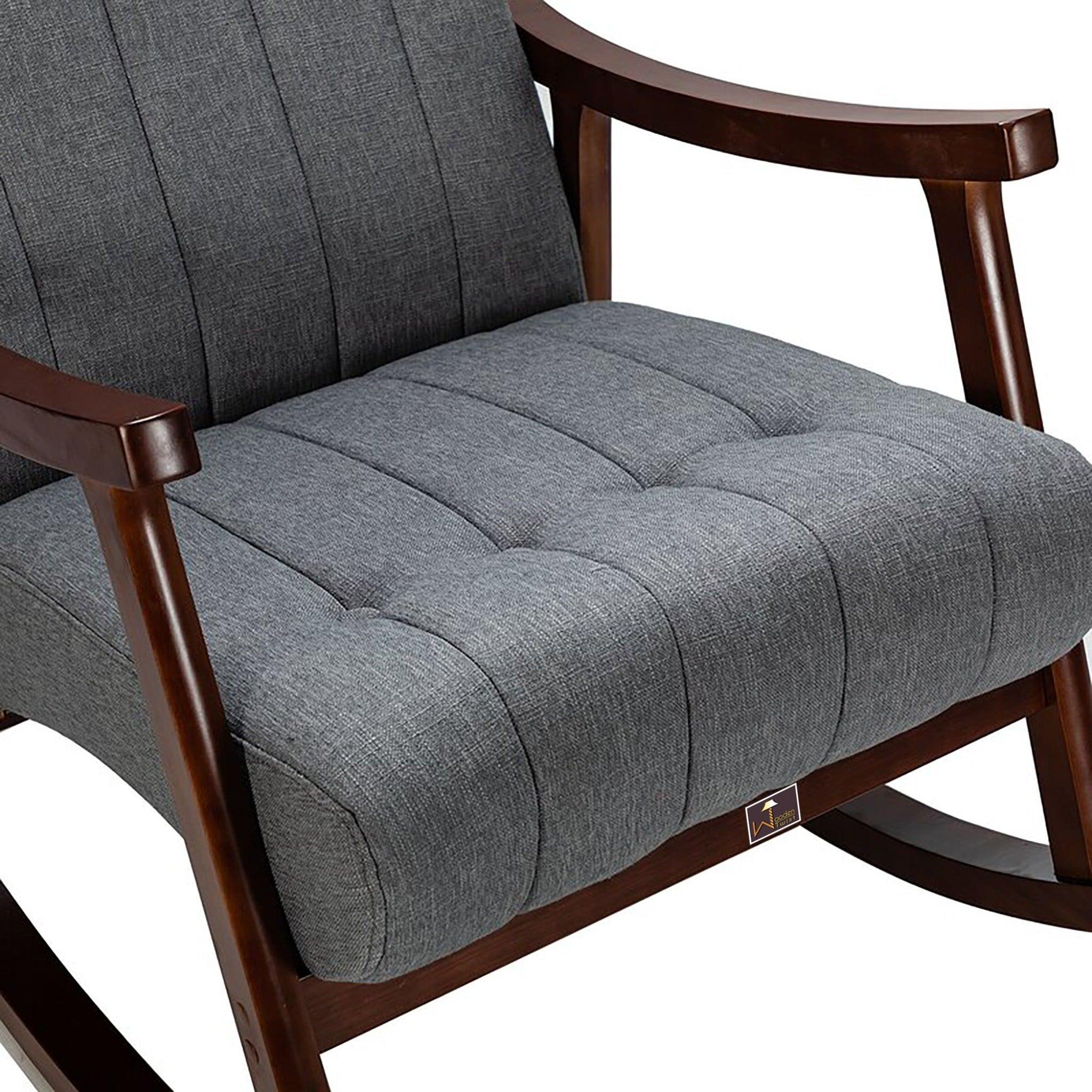 Risco Rocking Chair With Button Tufted Back ( Grey ) - WoodenTwist