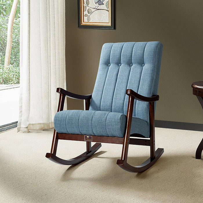 Risco Rocking Chair With Button Tufted Back (Blue) - WoodenTwist