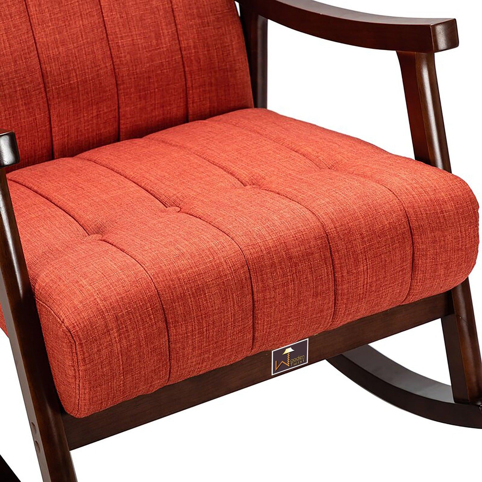 Risco Rocking Chair With Button Tufted Back (Red) - WoodenTwist