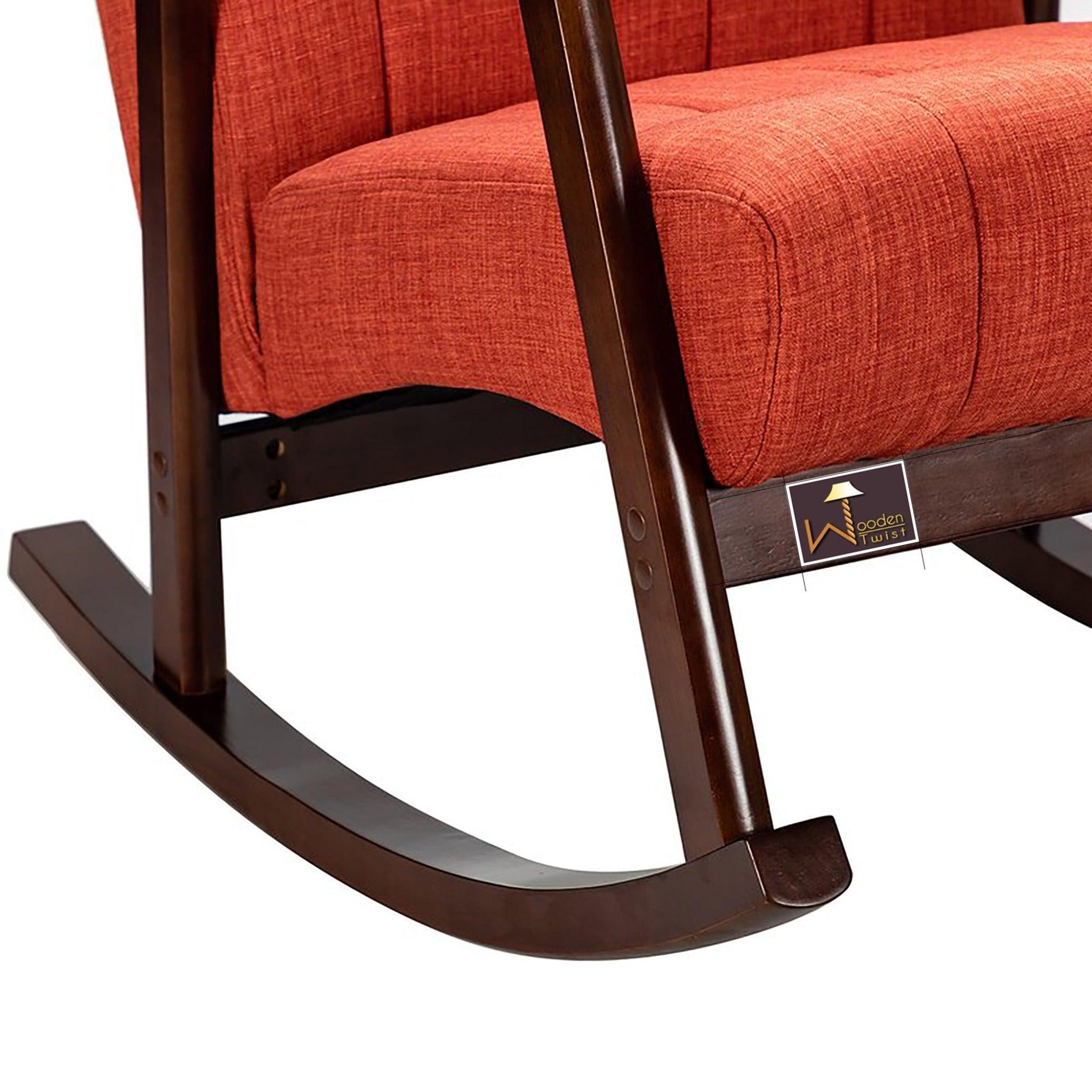 Risco Rocking Chair With Button Tufted Back (Red) - WoodenTwist