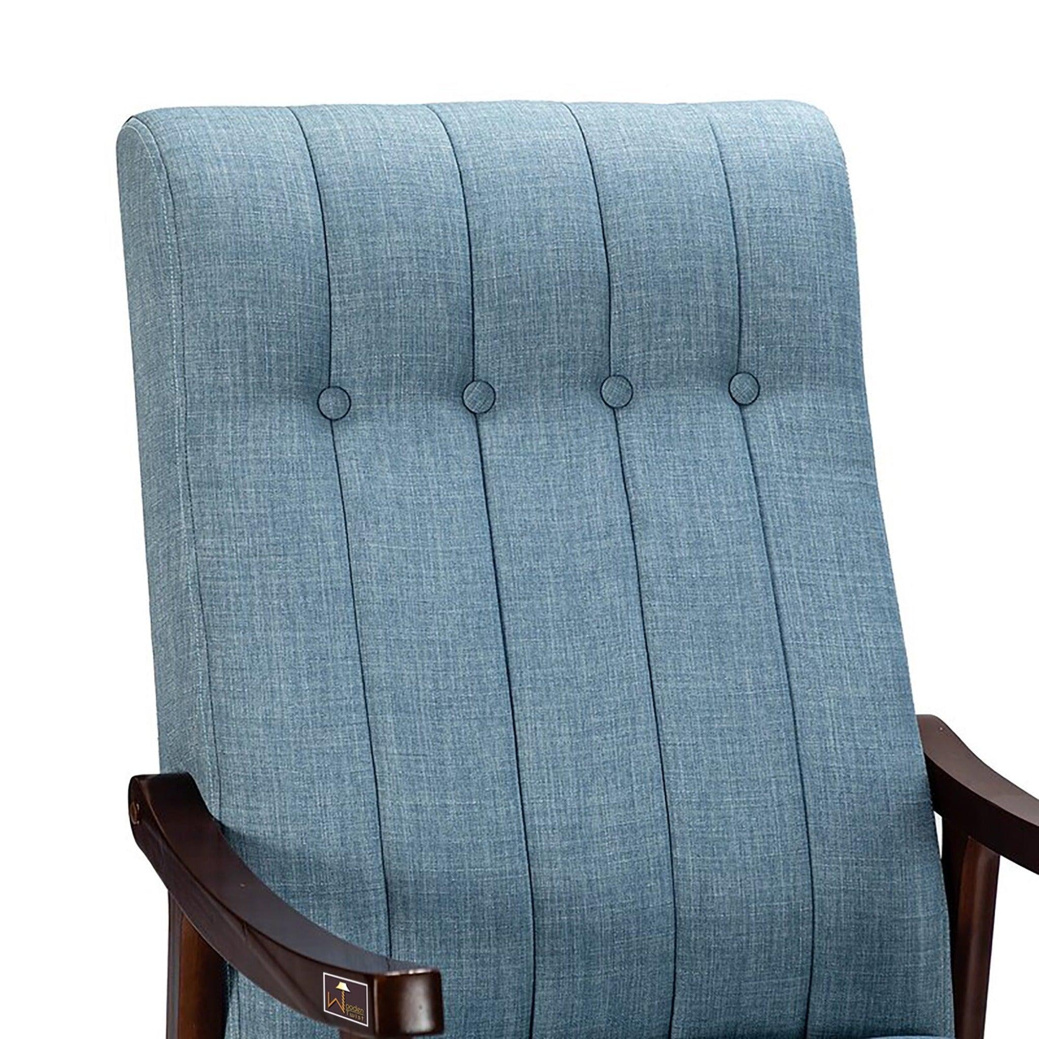 Risco Rocking Chair With Button Tufted Back (Blue) - WoodenTwist