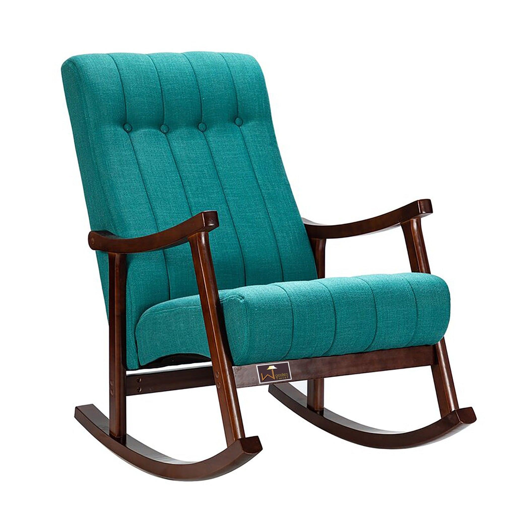 Risco Rocking Chair With Button Tufted Back (Teal) - WoodenTwist