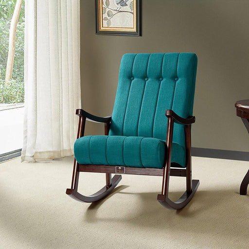Risco Rocking Chair With Button Tufted Back (Teal) - WoodenTwist