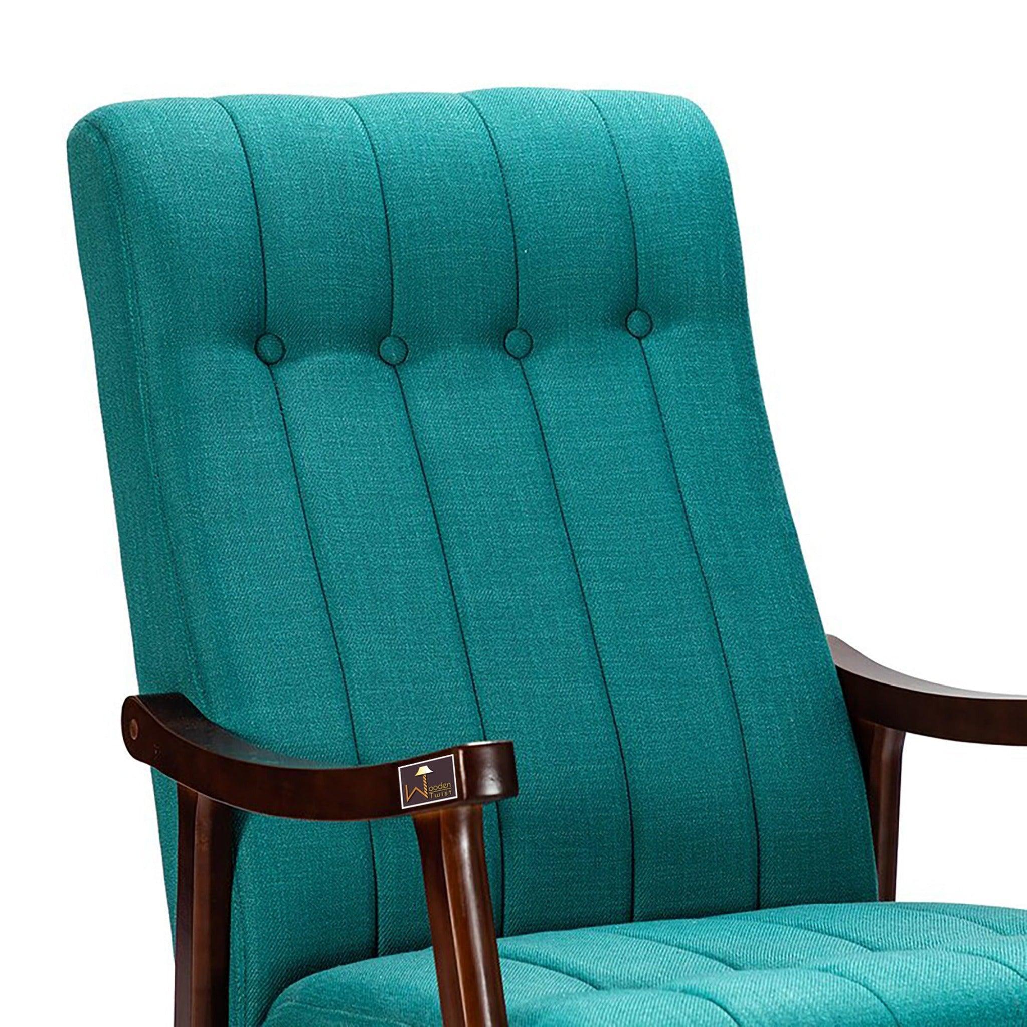 Risco Rocking Chair With Button Tufted Back (Teal) - WoodenTwist
