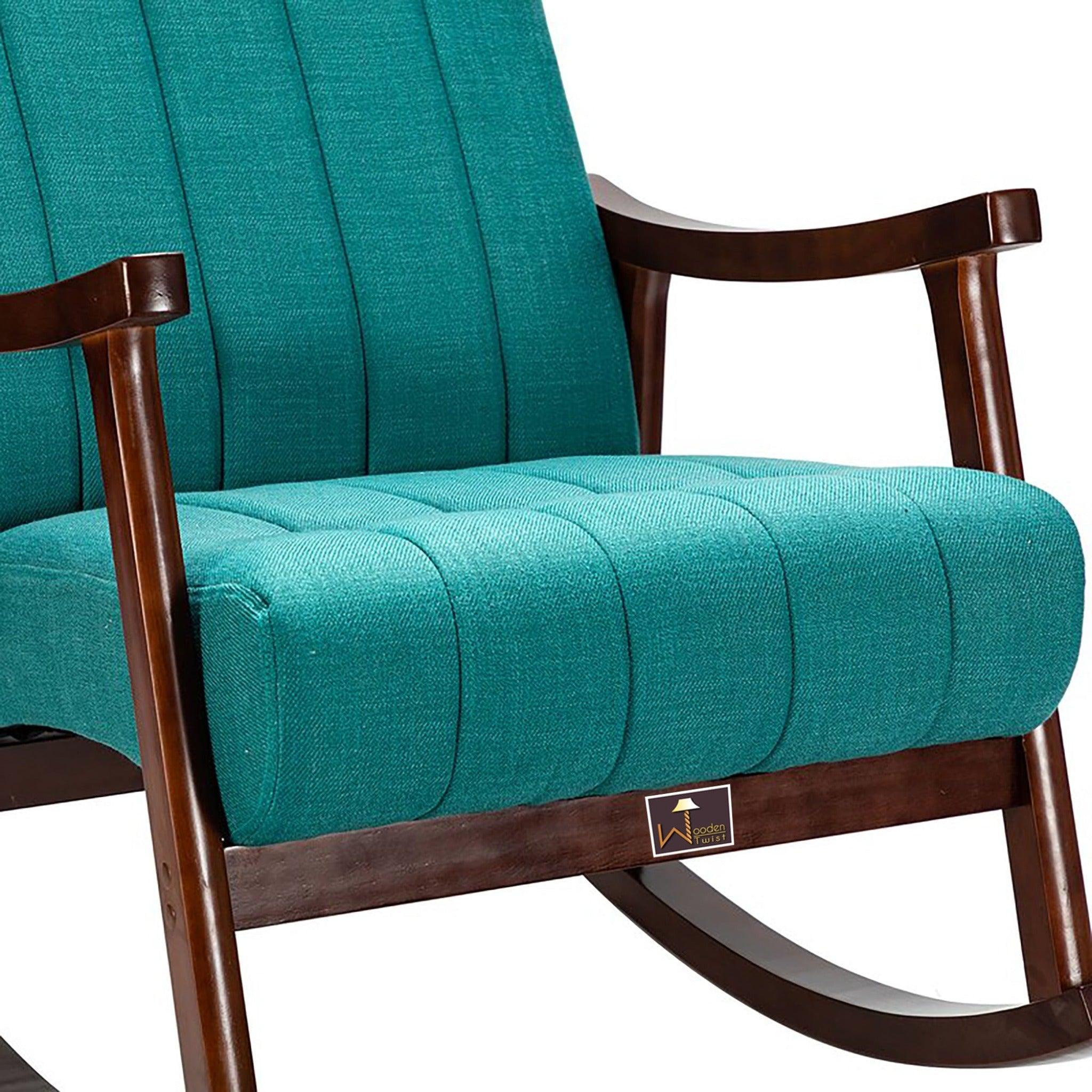 Risco Rocking Chair With Button Tufted Back (Teal) - WoodenTwist