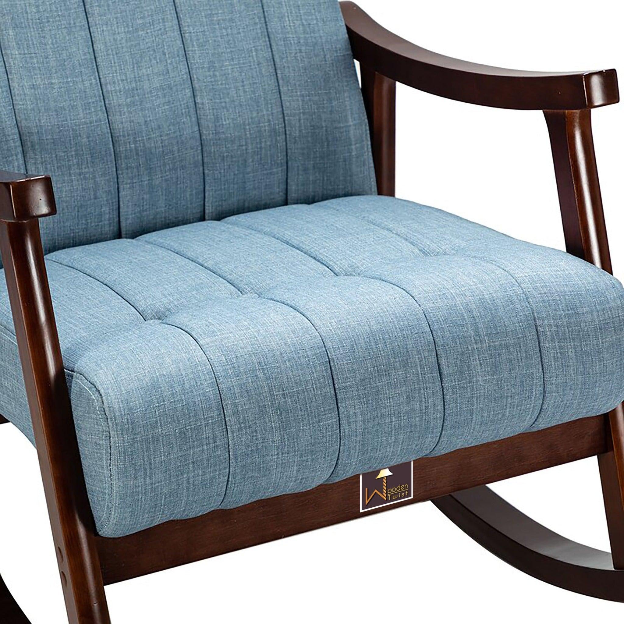 Risco Rocking Chair With Button Tufted Back (Blue) - WoodenTwist