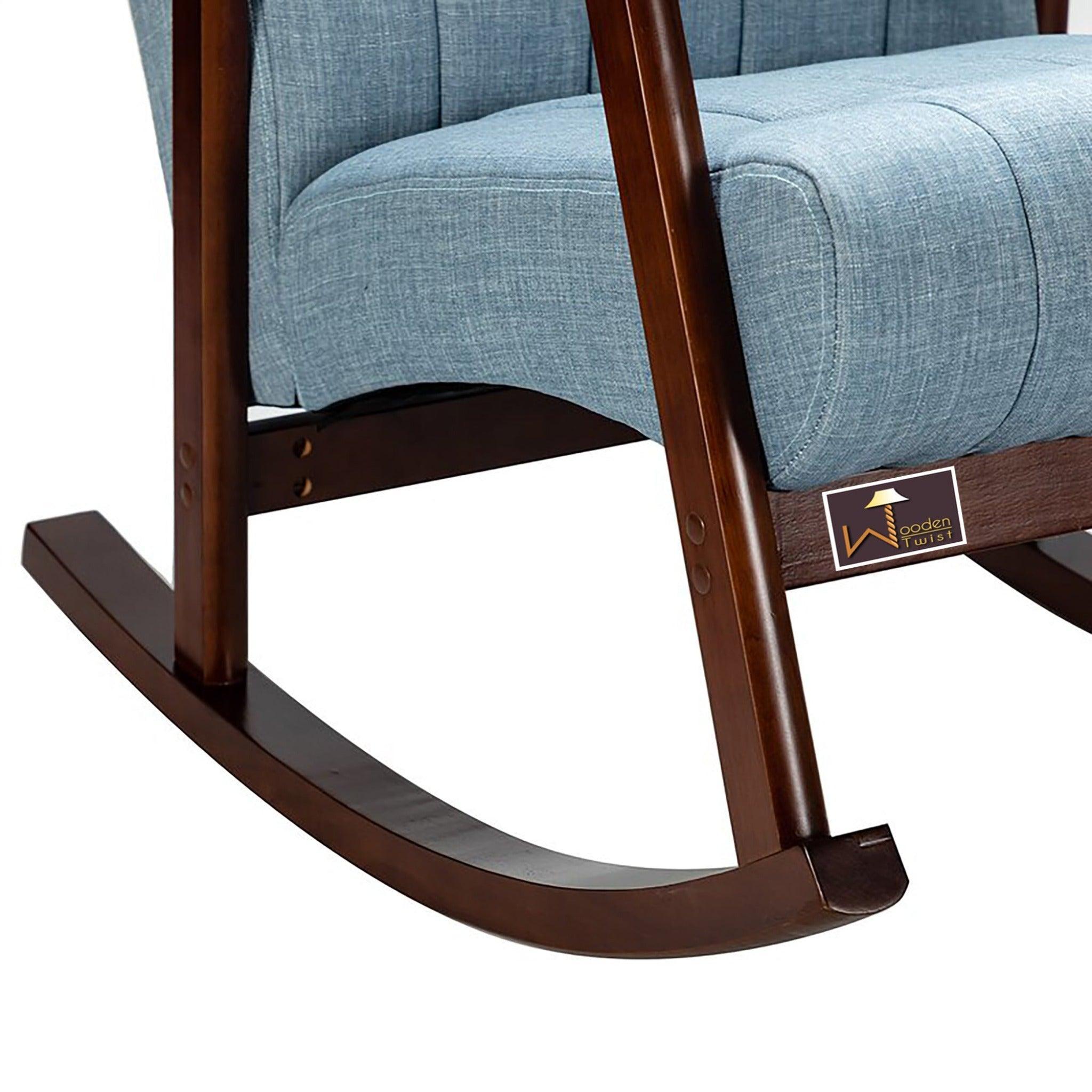 Risco Rocking Chair With Button Tufted Back (Blue) - WoodenTwist