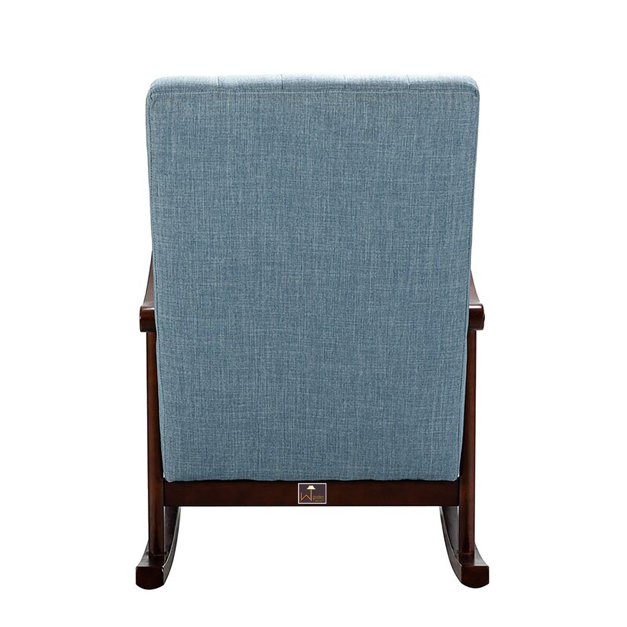 Risco Rocking Chair With Button Tufted Back (Blue) - WoodenTwist