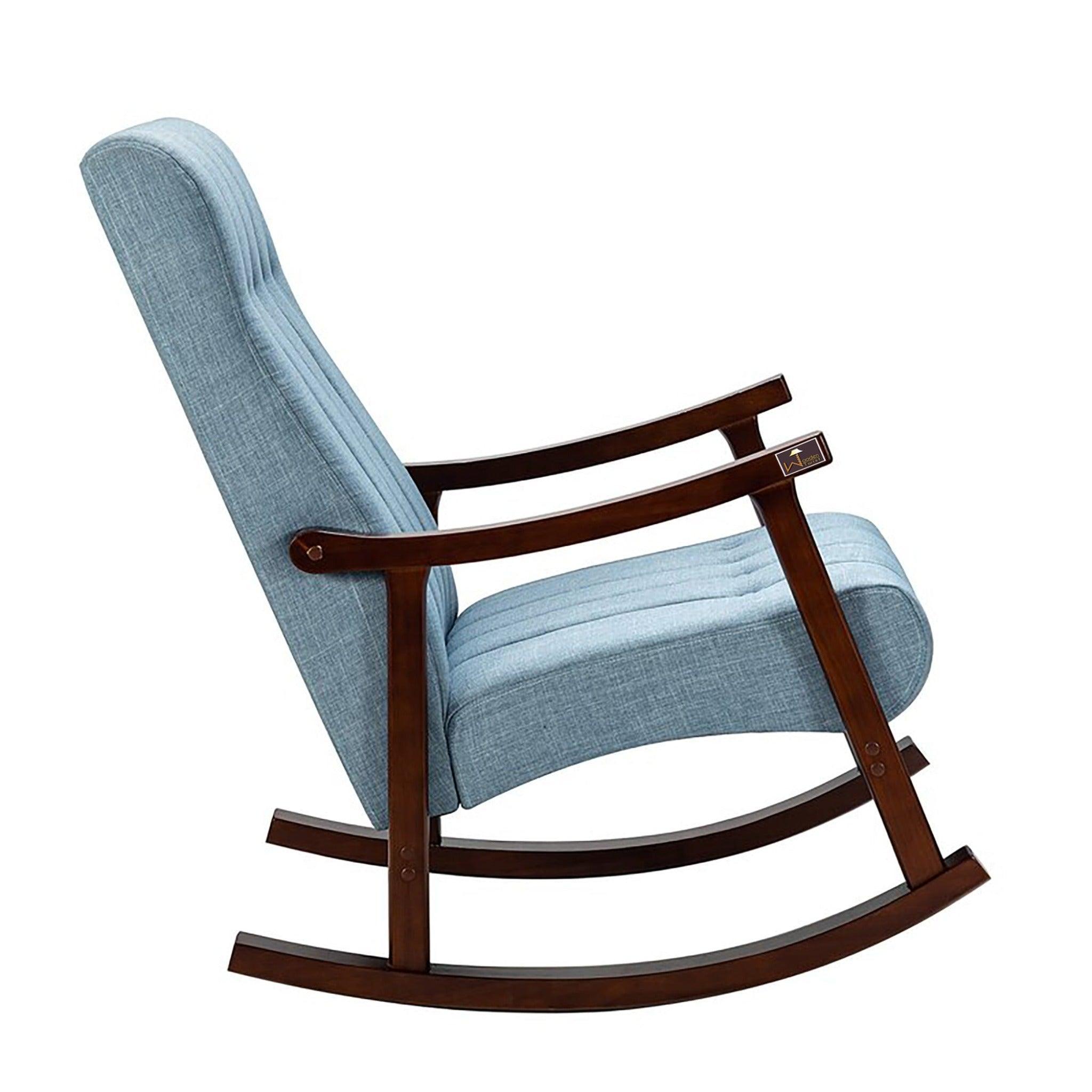 Risco Rocking Chair With Button Tufted Back (Blue) - WoodenTwist