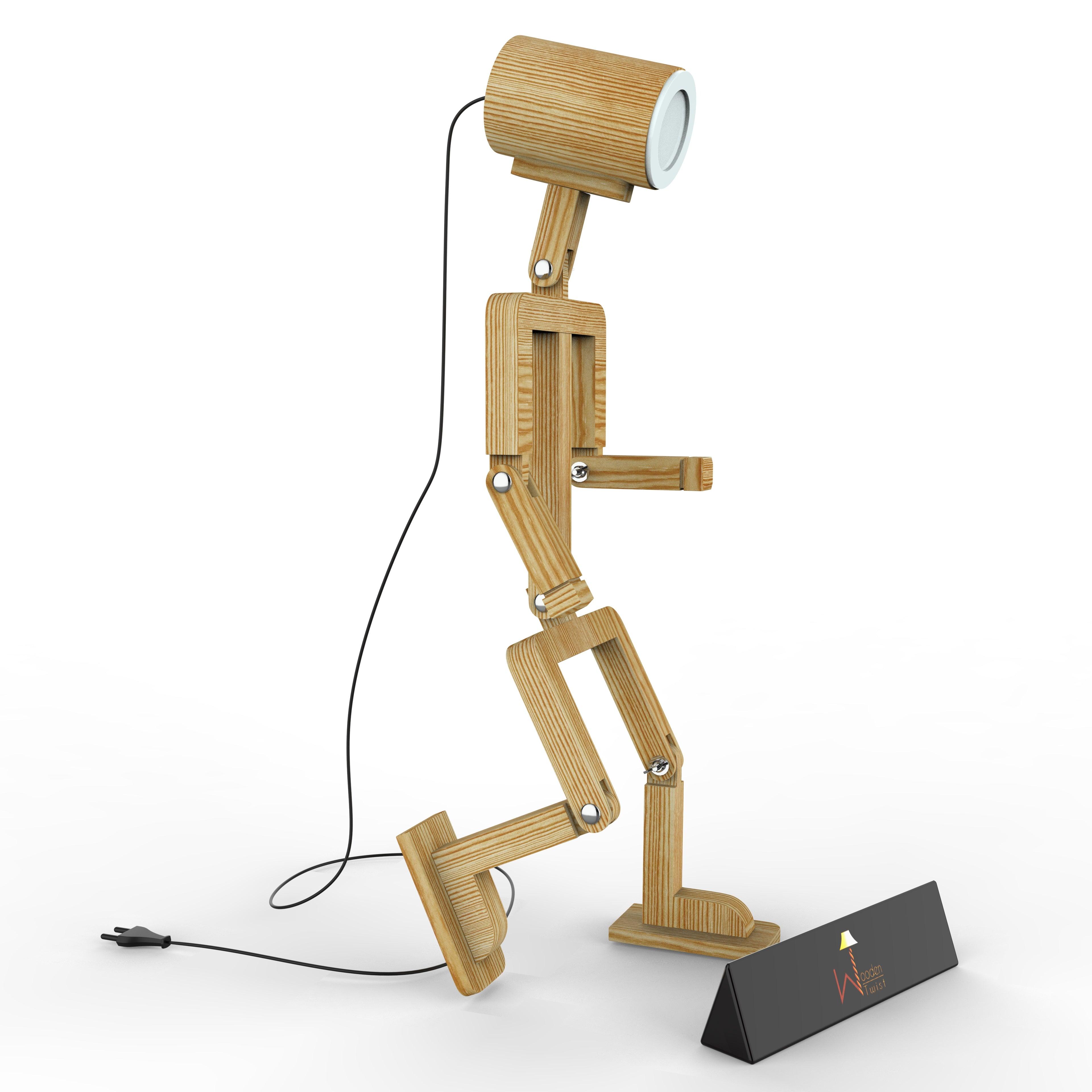 Wooden Robot Shaped LED Lamp (Pinewood)