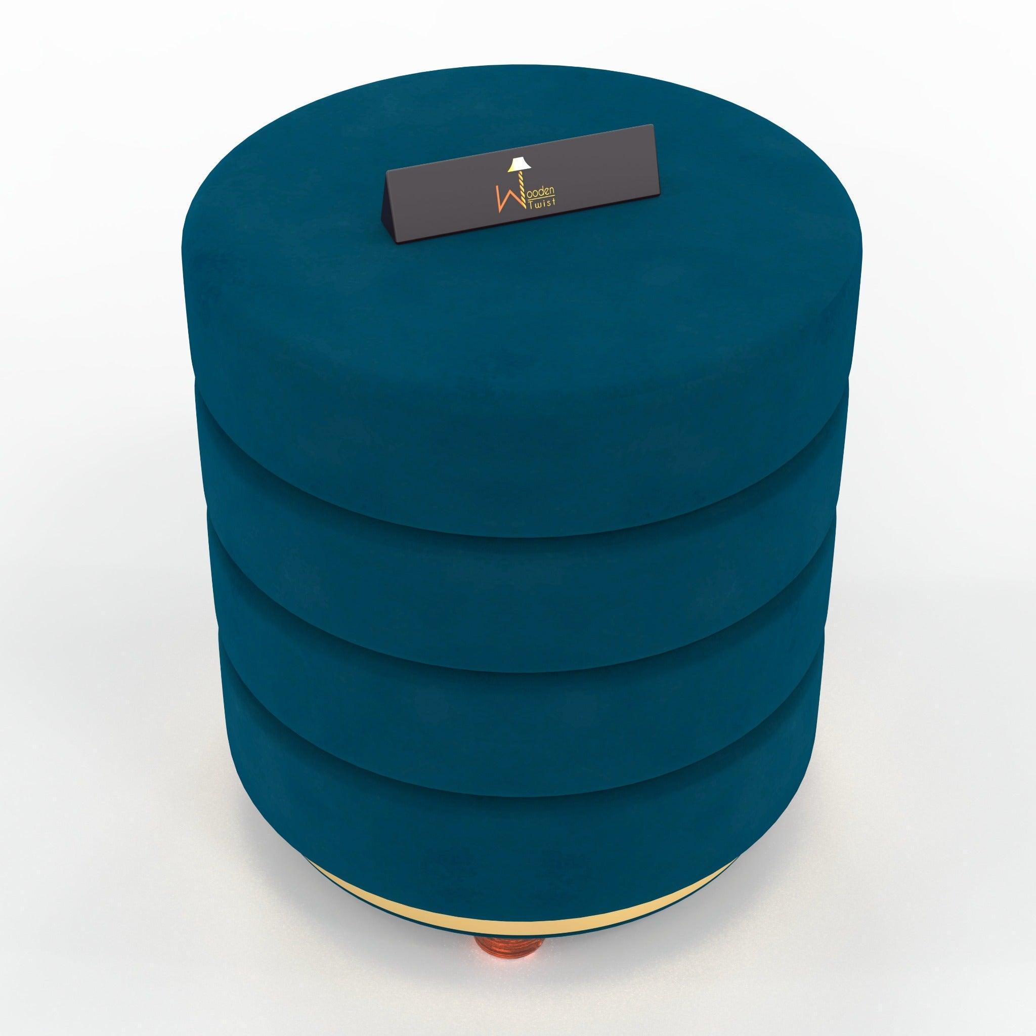 Classical Style Pouf Burgundy Ottoman Stool (Dark Blue) - WoodenTwist