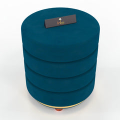 Classical Style Pouf Burgundy Ottoman Stool (Dark Blue) - WoodenTwist