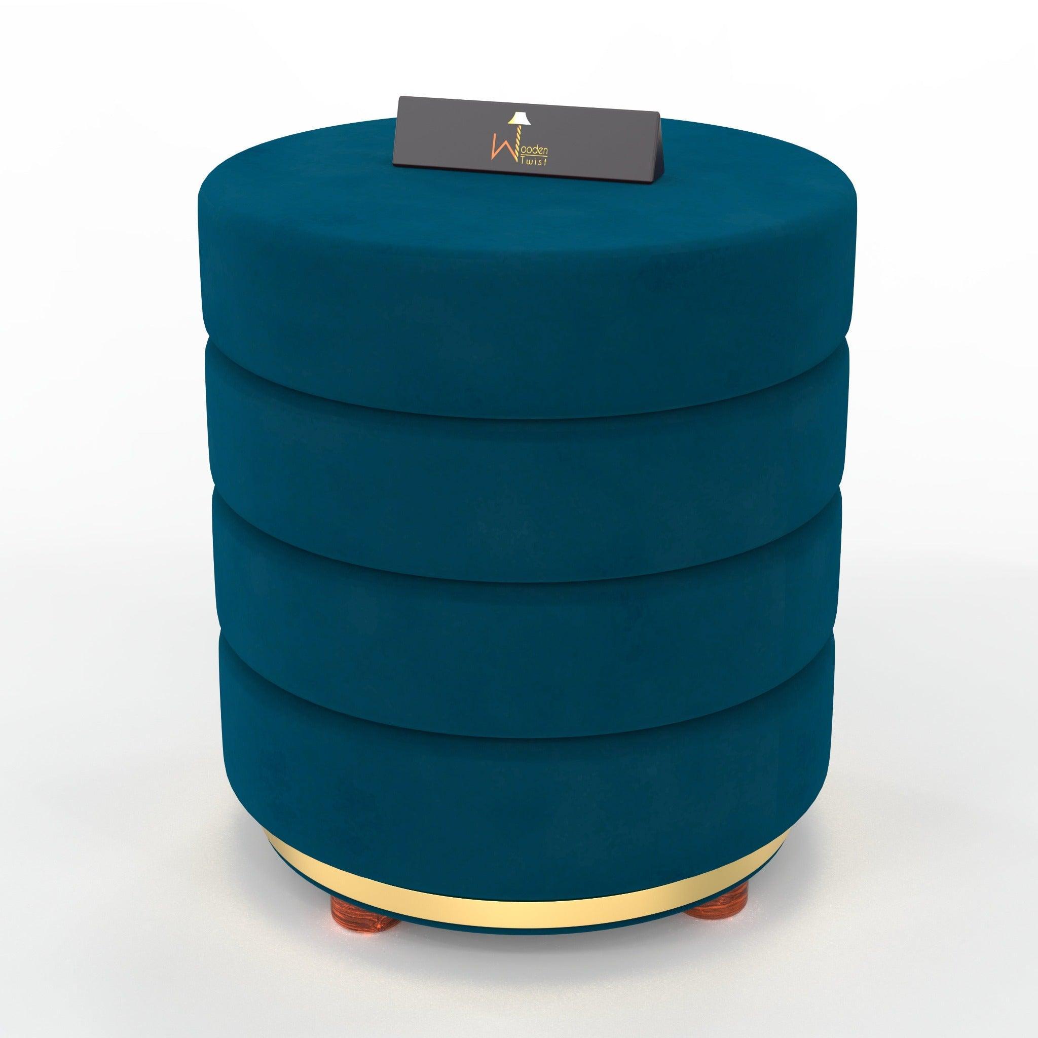 Classical Style Pouf Burgundy Ottoman Stool (Dark Blue) - WoodenTwist