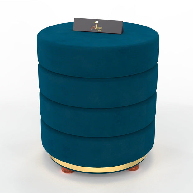 Classical Style Pouf Burgundy Ottoman Stool (Dark Blue) - WoodenTwist