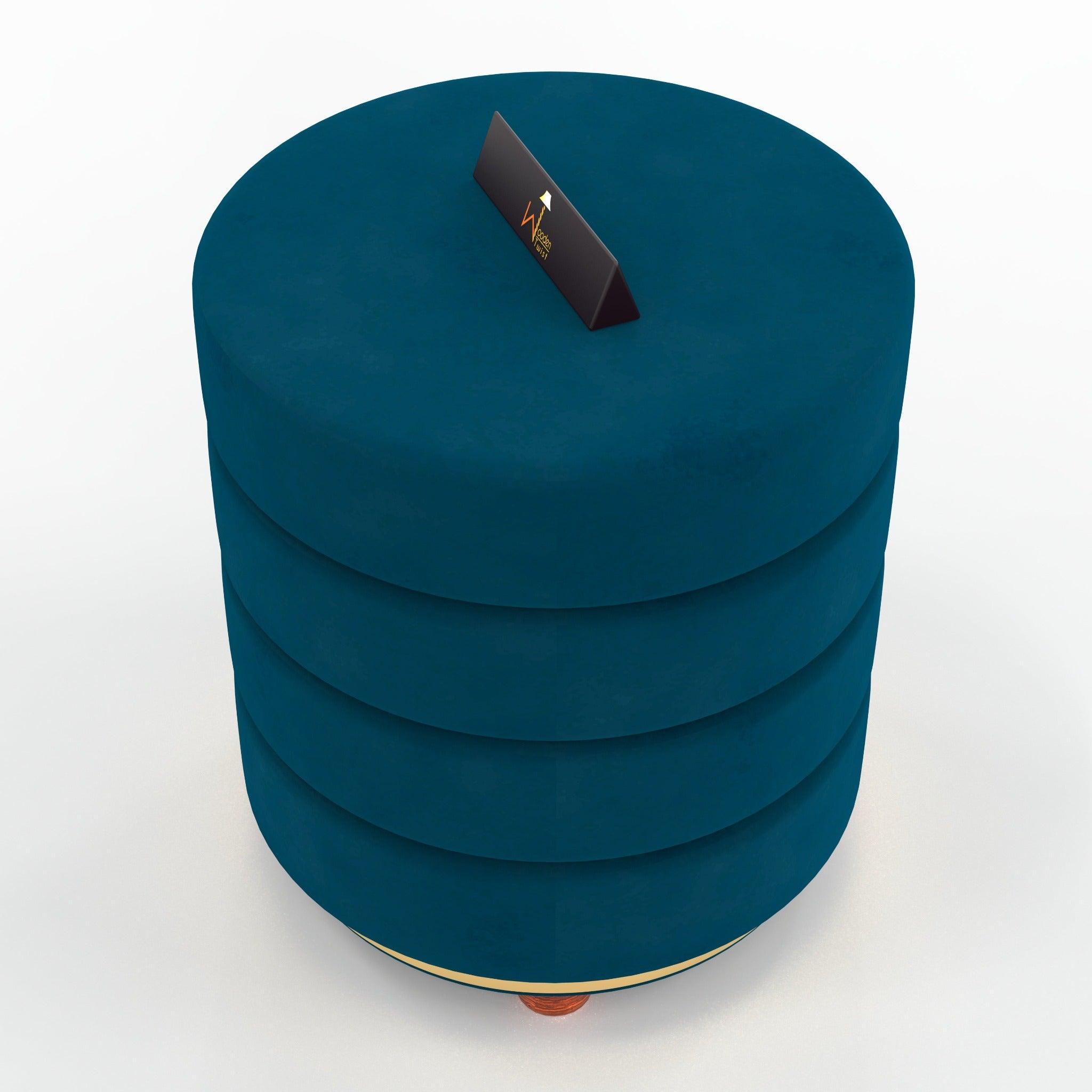 Classical Style Pouf Burgundy Ottoman Stool (Dark Blue) - WoodenTwist