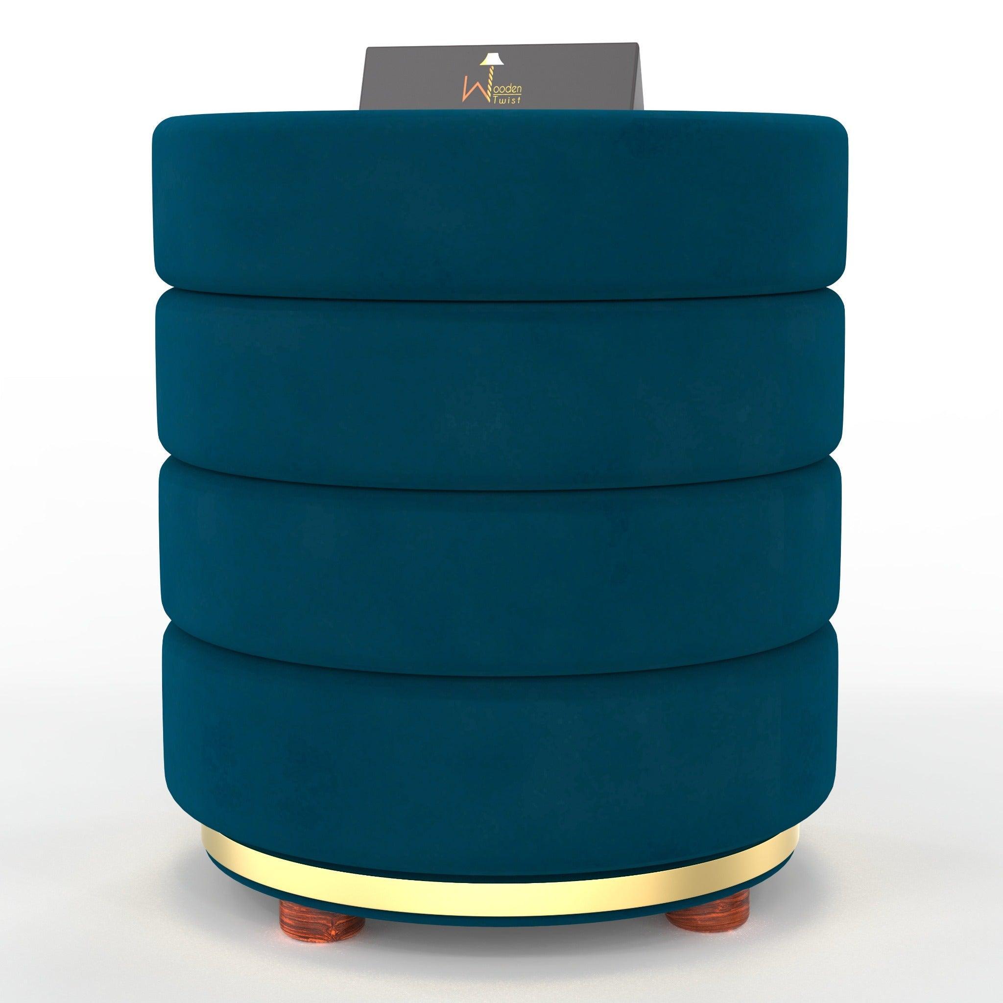 Classical Style Pouf Burgundy Ottoman Stool (Dark Blue) - WoodenTwist