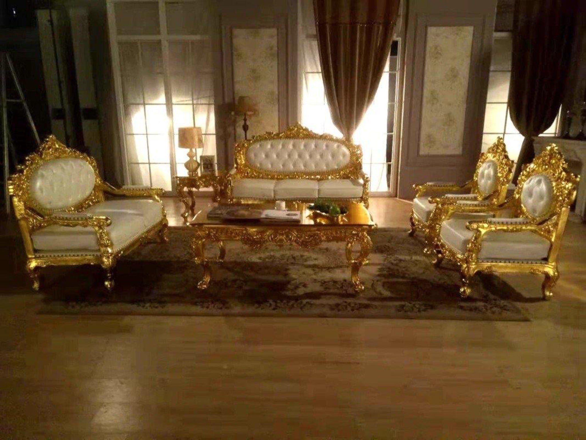 Royal Antique Gold Carved Sofa Set - WoodenTwist