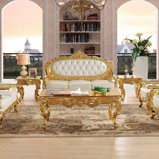 Royal Antique Gold Carved Sofa Set - WoodenTwist