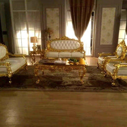 Royal Antique Gold Carved Sofa Set - WoodenTwist