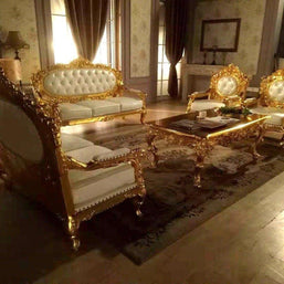 Royal Antique Gold Carved Sofa Set - WoodenTwist