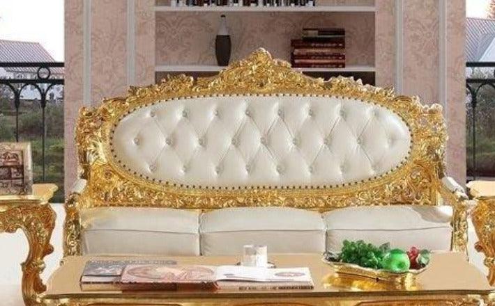 Royal Antique Gold Hand Carved 7 Seater Sofa Set - WoodenTwist