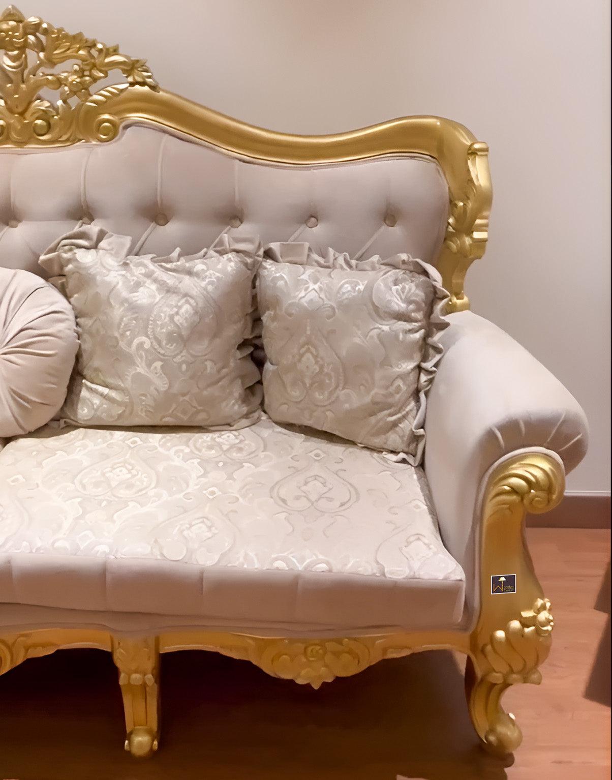 Beautiful Handmade Royal Antique Golden Finish Carved Sofa (3 Seater) - WoodenTwist