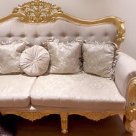 Beautiful Handmade Royal Antique Golden Finish Carved Sofa (3 Seater) - WoodenTwist