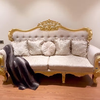 Beautiful Handmade Royal Antique Golden Finish Carved Sofa (3 Seater) - WoodenTwist