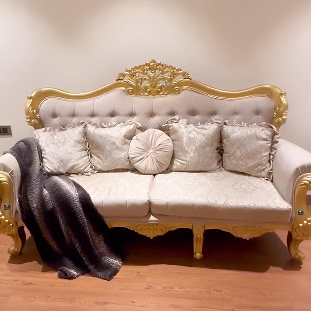 Beautiful Handmade Royal Antique Golden Finish Carved Sofa (3 Seater) - WoodenTwist