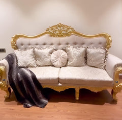 Beautiful Handmade Royal Antique Golden Finish Carved Sofa (3 Seater) - WoodenTwist