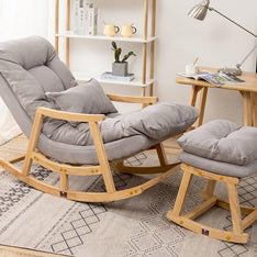 Wooden Rocking Chair Colonial and Traditional Super Comfortable Cushion And With Footrest (Natural Polish) - WoodenTwist