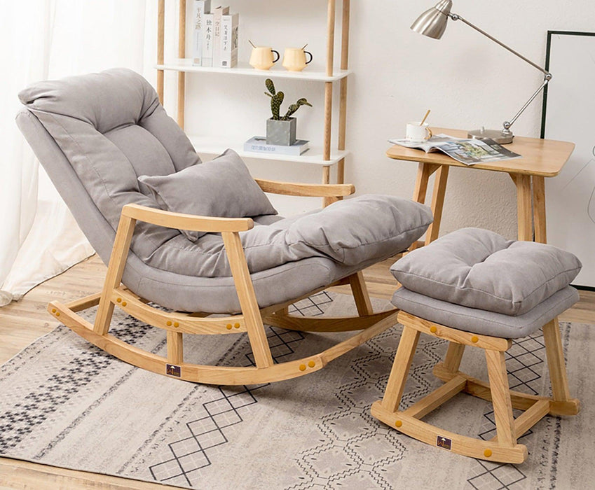 Wooden Rocking Chair Colonial and Traditional Super Comfortable Cushion And With Footrest (Natural Polish) - WoodenTwist