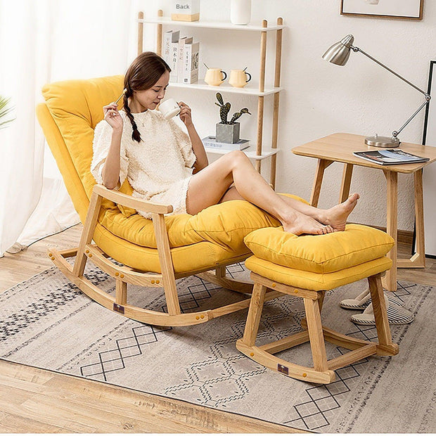 Rocking Chair Colonial and Traditional Super Comfortable Cushion And With Footrest (Natural Polish) - WoodenTwist