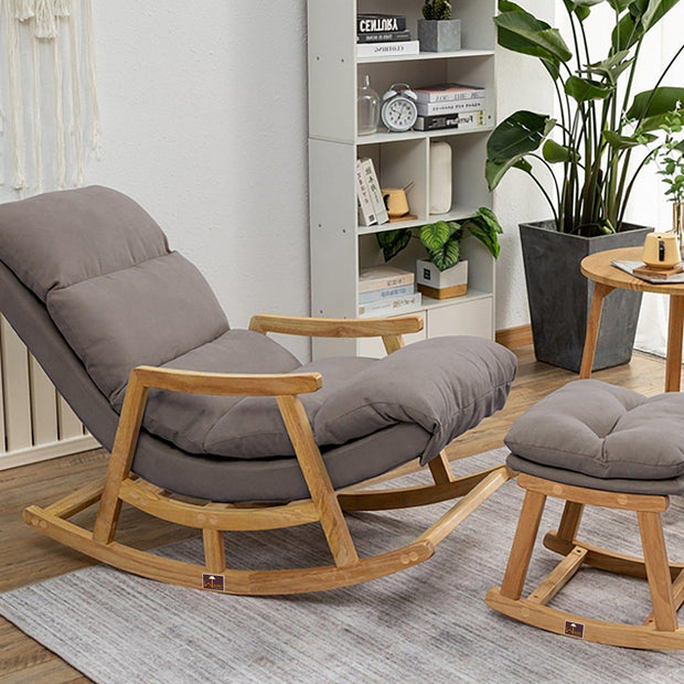 Rocking Chair Colonial and Traditional Super Comfortable Cushion And With Footrest (Natural Polish) - WoodenTwist