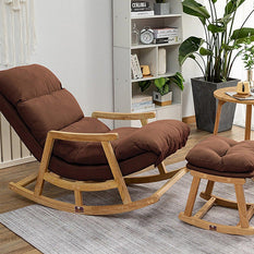 Rocking Chair Colonial and Traditional Super Comfortable Cushion And With Footrest (Natural Polish) - WoodenTwist