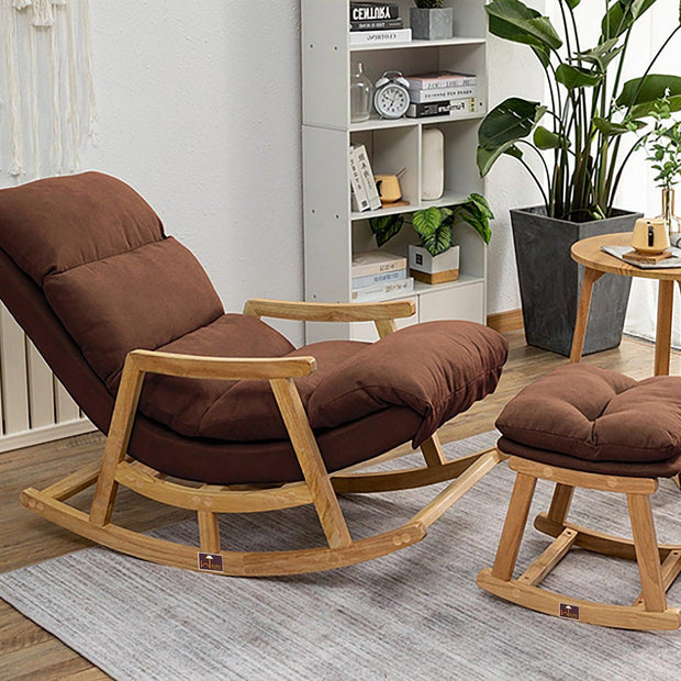 Rocking Chair Colonial and Traditional Super Comfortable Cushion And With Footrest (Natural Polish) - WoodenTwist