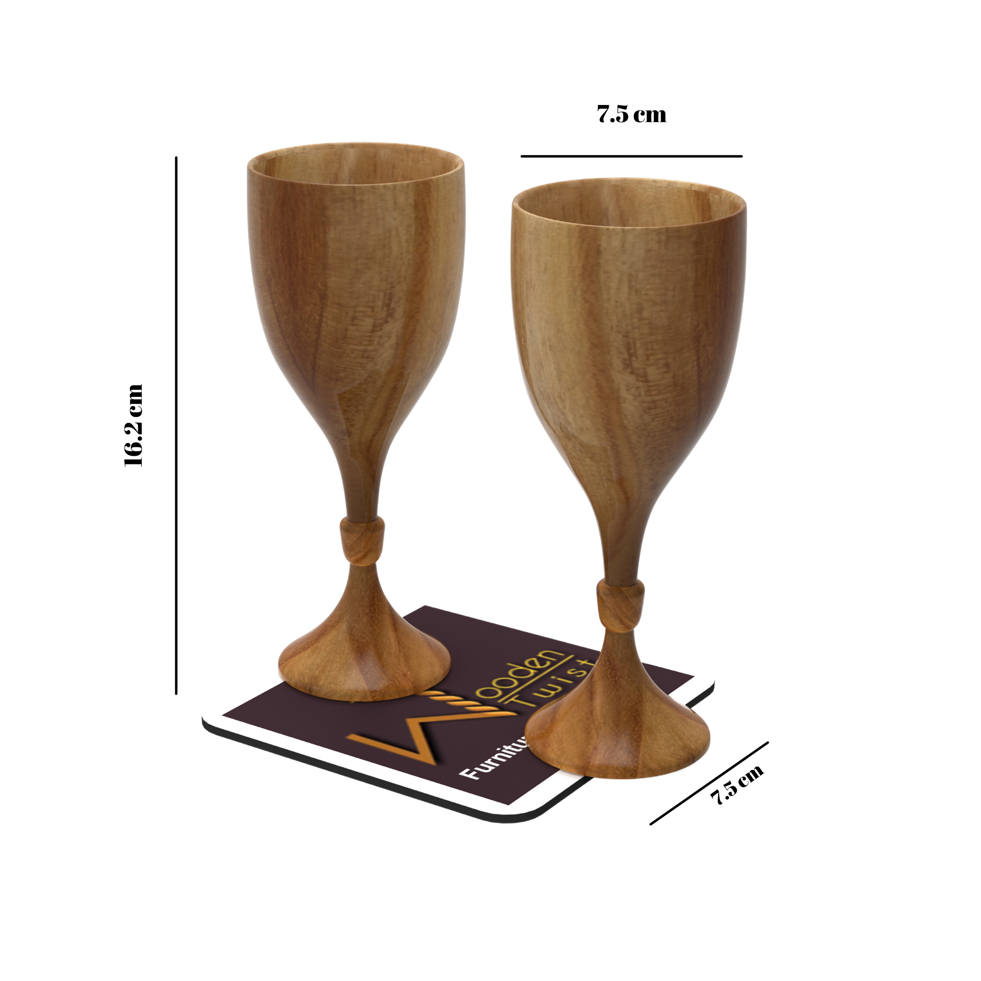 Royal Look Premium Wooden Glass In Teak Wood Set of 2 - WoodenTwist