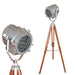 VINTAGE INDUSTRIAL DESIGNER CHROME NAUTICAL SPOT LIGHT TRIPOD FLOOR LAMP DECOR - WoodenTwist
