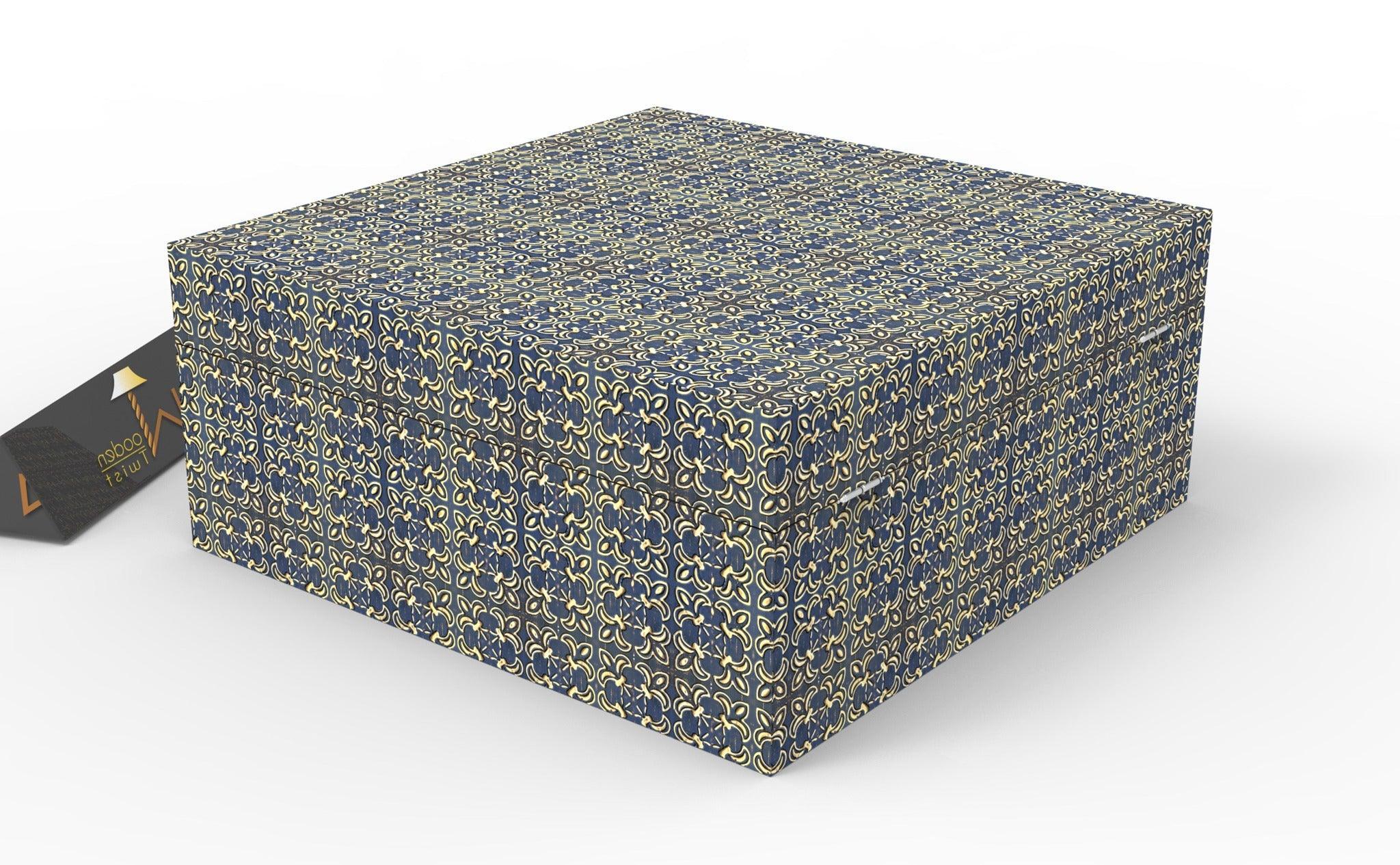Square Antique Print Wooden Jewellery Box - Angle View