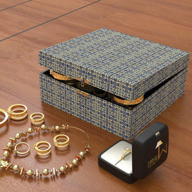 Square Antique Print Wooden Jewellery Box - Front View