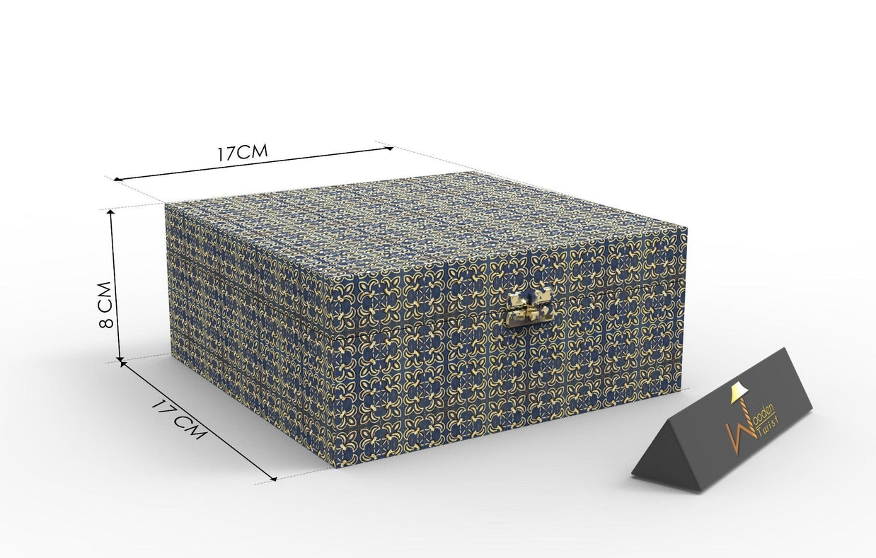 Square Antique Print Wooden Jewellery Box - Lifestyle Shot