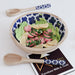 Wooden Bowl for Salad, Fruits, Cereal or Pasta, with 1 Spoon And 1 Fork (Blue & White) - WoodenTwist