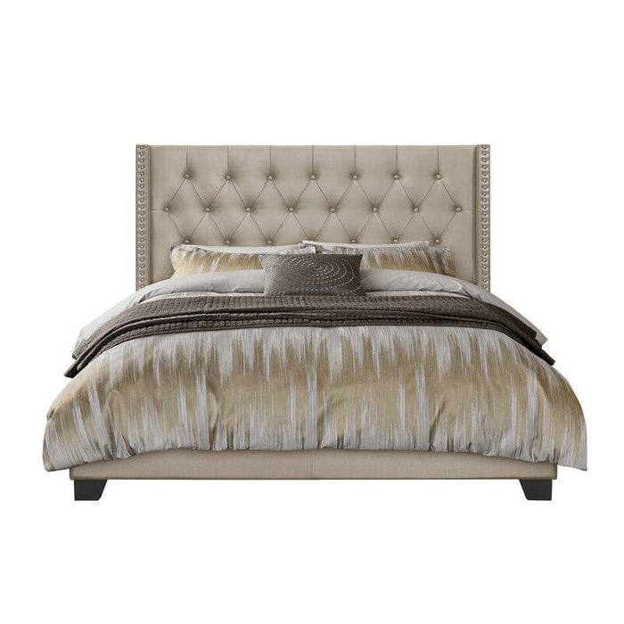 Modern Golden Leatherette Standard Queen Size Bed (Teak Wood) - WoodenTwist