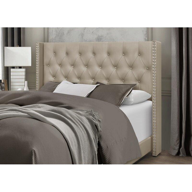 Modern Golden Leatherette Standard Queen Size Bed (Teak Wood) - WoodenTwist