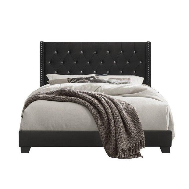 Modern Shiny Black Leatherette Standard Queen Size Bed (Teak Wood) - WoodenTwist