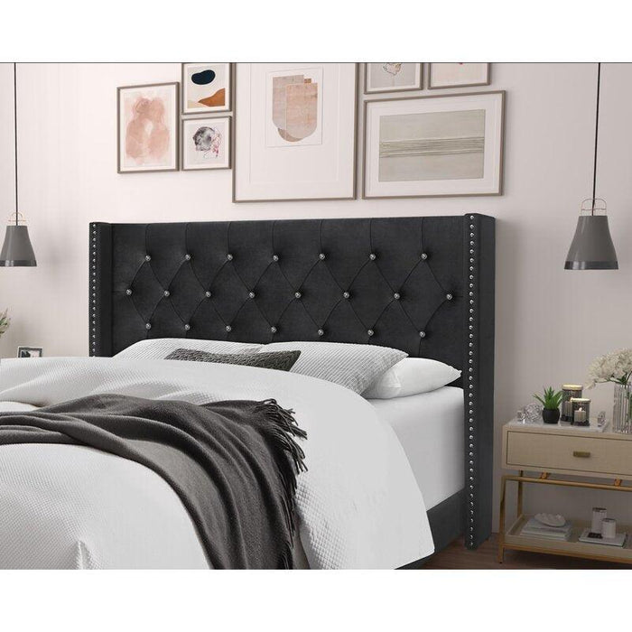 Modern Shiny Black Leatherette Standard Queen Size Bed (Teak Wood) - WoodenTwist